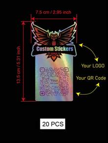 20-100pcs Stiker Logo Kode QR Kustom Bahan Putih/Holografik - Label Decal Tahan Air Mengkilap untuk Kemasan, Periklanan, Dekorasi, Pesta. Personalisasikan Stiker QR Merek Kustom Anda Sendiri (Vertikal) - Holografik - View 9