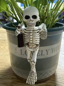 1pc Halloween Skeleton Planter Plant Decor, Funny Skeleton Statue Flower Pot, Suitable For Halloween Party Decoration, Halloween Gift, Balcony Potted Plants, Party Tabletop Decor, Haunted House Atmosphere Setup And Holiday Photo Props - One Size Fits All - View 8