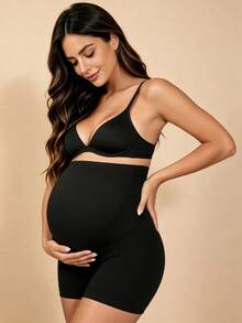 Hart & Haze Maternity High Waist Belly Support Yoga Shorts, Christmas Style - Black - View 4