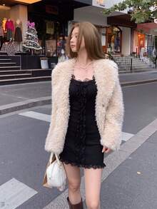 Elegantes schwarzes Spitzen-Bodycon-Kleid im koreanischen Stil mit langen Ärmeln, figurbetonendes sexy Damen-Herbstkleid für Date, Party, Urlaub und Hotel-Ausflug - Schwarz - Übersicht 2