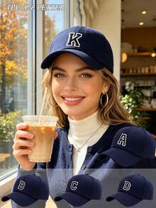 1Pc Unisex A-Z Letter Baseball Cap, Adjustable Outdoor Sun Protection Casual Hat, Suitable For Spring, Summer Traveling, Beach Party - Navy Blue - View 2