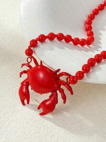 NAIZHU 1/2pcs Fashion Creative Red Crab & Fish Long Necklace, Suitable For Women's Daily, Party, Vacation Accessory - Red - View 8
