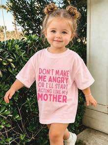 [Cotton T-Shirt]Young Girl Pink Letter Print Pullover Short-Sleeved Pink T-Shirt, A Summer Gift For Children. - Pink - View 3