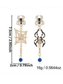 Halloween Diamond-Studded Exaggerated Spider-Web Pendant Earrings - Unique And Quirky Earrings - Multicolor - View 6