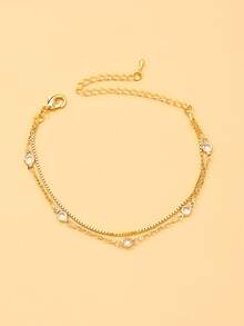 FAAABULS 1pc Minimalist Double Layer Gold Stacked Bracelet, Delicate Crystal Box Chain, Adjustable Women's Casual Wrist Accessory - Gold - View 4