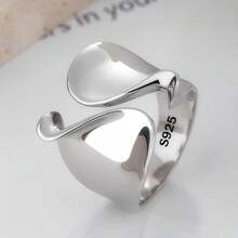 925 Sterling Silver Plated Ring, Women's Couple Minimalist Handmade Oversized Ring, Party Jewelry Gift - Silver - View 6