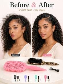 3PCS Hair Styling Brush Set, Curly Hair Detangling Brush, Wide Tooth Comb, Sectioning Tail Comb & Edge Brush Kit For Daily Hair Care, Wavy Curl Styling - Multi-color 3PC - View 8