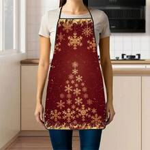 1pc Christmas Snowflake Christmas Tree Print Apron, Large And Small Snowflake Combination Forming Tree Pattern, Vintage Cracked Gold Texture, Waterproof And Oil-Proof Cooking Apron, Suitable For Baking And Kitchen Cooking, Premium Luxury Christmas Holiday Gift - Multicolor - View 5