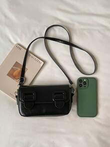 Women's Small Square Flap Bag, Fashionable Versatile Elegant Crossbody Bag - Black - View 3
