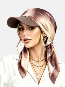 1pc Women's Gradient Color Satin Brim Headscarf Square Bandana Duck Bill Cap Outdoor Sun Protection Headwrap Suitable For Daily Use - Multicolor - View 7