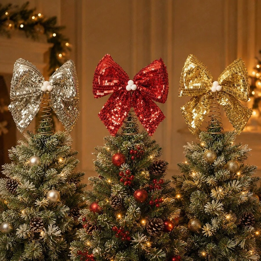 1 buah Hiasan Puncak Pohon Natal Bintang Emas Mengkilap, Dekorasi Dalam Ruangan untuk Liburan, Dengan Desain Logam Mengkilap, Cocok untuk Pohon Natal, Rumah dan Dekorasi Liburan Pohon Natal - MultiWarna - View 1