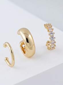 3pcs Fashion Clip Earrings, Elegant Minimalist Ear Clips, Suitable For Women's Daily Casual, Commute, Party And Various Occasions (Only For One Ear) - Gold - View 4