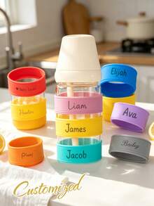 Custom Name Water Bottle Strap, Custom Round Cup Sleeve,Personalized Drink Identification Ring, Custom Reusable Cup Band, Customizable Beverage Gift Accessory, Custom Cup Identifier, Perfect Gift For Daily Use And Parties - Multicolor - View 2