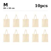 5-PCS Canvas Shoulder Tote Bag, Minimal Plain Shopper Bag For Books, Documents And Daily Essentials - Apricot - View 12