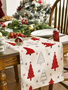 1pc Christmas Pattern Printed Table Runner, 4pcs Christmas Pattern Printed Placemats, Suitable For Holidays, Parties, Birthdays, Dinner, Kitchen Dining Table Decoration, All-Season Room Decor, Home Textile Table Runner - Multicolor - View 5