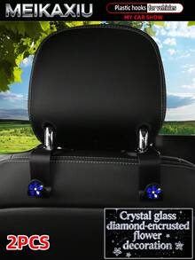 MEIKAXIU 2pcs Universal Car Seat Headrest Hooks, Rhinestone Crystal Flower Blingbling Decor For Women, Suitable For Car Rear Seat Storage Organizer, Can Hang Handbags, Wallets, Clothes, Coats, Etc. - Rhinestone Crystal Glass Flower Style - View 8