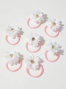 10pcs White Rhinestone Multi-Layer Flower Hair Ties For Girls, High Elasticity, Non-Damaging, Suitable For Bun And High Ponytail, Simple Basic Style For Daily Use - White - View 2