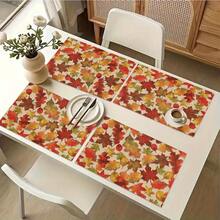 1/4/6pcs Autumn Series Colorful Oak Leaf Pattern Printed Placemats Suitable For Home Kitchen/Heat-Resistant Table Mat Kitchen Table Party Scene Decoration - Multicolor - View 8