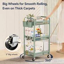 Linlin Stationery Store 3 Tier Metal Rolling Cart, Utility Storage Cart With Wheels - Green - View 4