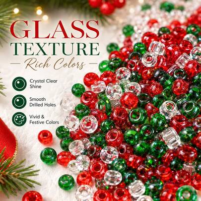 400-2500pcs 2/3/4mm Christmas Style Mixed Color 30g Transparent Glass Spacer Beads For DIY Jewelry Making And Christmas Decoration - Vibrant Shiny Assorted Shape Beads Suitable For Making Necklaces, Bracelets, Earrings, Car Decor, Handicrafts And More