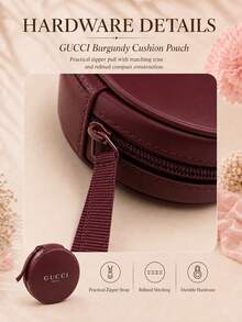 Gucci 酒紅色圓形收納包，直徑 8.5cm，單件，順滑小巧便攜，適合日常出行，收納首飾與小型美妝用品 - 酒紅色 - 查看 7