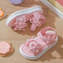 Lugualt Girls' Fashion Beaded Bow Decor Thick Sole Sandals - Pink - View 9