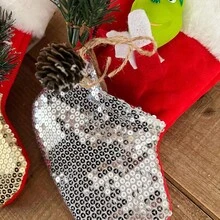 The Grinch 1pc High-End Christmas Gift Sock Bag Green Fur Monster Christmas Stocking Hanging Ornament Decor (Random Style) - Silver-white Socks - View 6