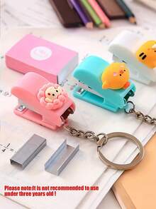 10pcs Cartoon Animal Mini Stapler Keychain Set, Macaron Colorful Random Styles, Portable Compact Stapler With Staples, Cute Creative Pendant Mini Stapler, Student Back To School Stationery Office Home Organizing Binding Tool, Mini Stationery Set Gift - Multicolor - View 2