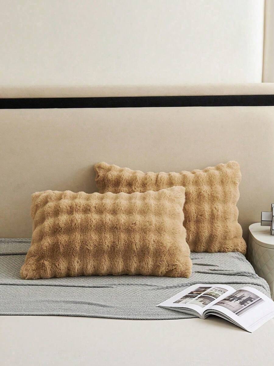 1pc Brown Faux Fur Pillowcase/Cushion Cover (Without Filling), Decorative Modern Flannel Plush Throw Pillow Cover, Zipper Closure, Suitable For Bedding, Home, Sofa, Living Room - Brown - View 1