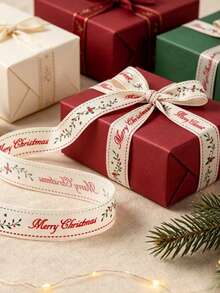 Ruy băng Giáng Sinh rộng 1.5cm/0.59 inch, ruy băng in họa tiết cây thông Noel, ruy băng trang trí lễ hội, phù hợp gói quà, gói hoa, trang trí vòng hoa và trang trí tiệc - Nhiều màu - Xem 1