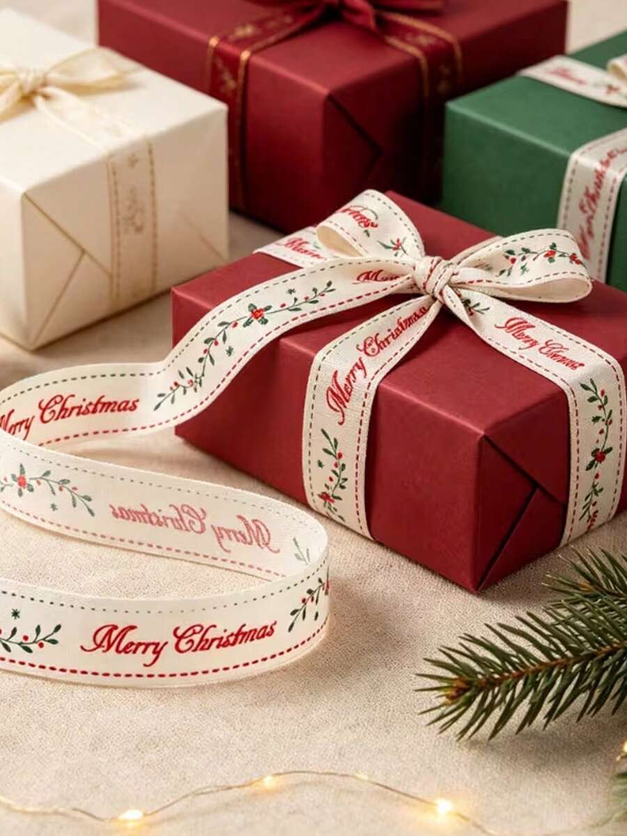 Ruy băng Giáng Sinh rộng 1.5cm/0.59 inch, ruy băng in họa tiết cây thông Noel, ruy băng trang trí lễ hội, phù hợp gói quà, gói hoa, trang trí vòng hoa và trang trí tiệc - Nhiều màu - Xem 1