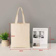 5-PCS Canvas Shoulder Tote Bag, Minimal Plain Shopper Bag For Books, Documents And Daily Essentials - Apricot - View 6