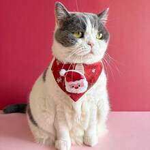 1pc Christmas Pet Triangle Bandana Collar, Polyester Fabric, With 3D Santa Claus And Christmas Tree Decoration, Adjustable Quick-Release Collar, Small Cat And Dog Holiday Dress-Up Accessory - Multicolor - View 1