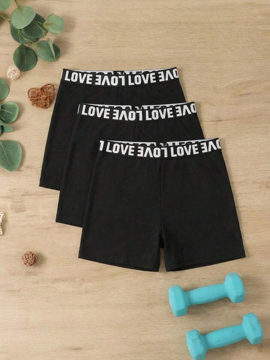 Quần short đạp xe 3 mảnh có chữ in trên eo dành cho bé gái tuổi teen (YY750) - màu đen - Xem 1