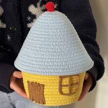 1 Set Cartoon House Shaped Woven Storage Basket With Lid, House Design, Suitable For Home Bedroom Living Room, Large Capacity, Can Store Snacks And Miscellaneous Items, Decorative Accessories, Christmas Storage - Multicolor - View 9