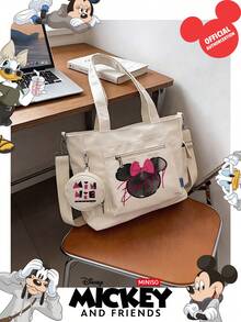 Miniso Set 2 Buah Tas Tote Putih Motif Siluet Minnie Mouse Disney dengan Pita, Dilengkapi Dompet Koin, Ideal untuk Kerja, Perjalanan, dan Belanja - Putih - View 3