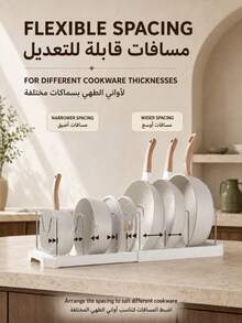 1pc Small Space Kitchen Expandable Pot & Pan Organizer, Adjustable M-Shaped Metal Divider Rack, Fits Pots, Skillets, Lids, Plates And Bowls, Space-Saving Cabinet, Drawer Or Countertop Storage, Kitchen Organizer - White - View 5
