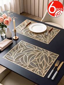 2-12pcs Gold Leaf Placemats, PVC Material Minimalist Style Foil Stamped Vase Mat, Washable, Easy To Clean, Wipeable, Non-Slip, Heat Resistant, Dining Table Placemats, Suitable For Room Decor, Home Dining Table Decor, Home Decor, Suitable For Holidays, Parties, Birthdays, Weddings And Dinners - Multicolor - View 16