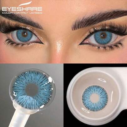 Eyeshare زوج واحد من عدسات لاصقة زرقاء، عدسات تجميلية قابلة للتخلص السنوي، مناسبة للمواعيد اليومية أو المهرجانات، عدسات مريحة وطبيعية
