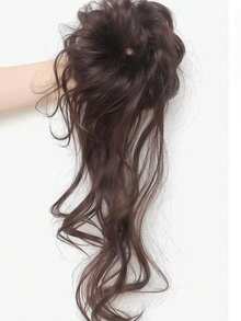 LYSW Side Ponytail Hair Scrunchie, Extra Long Bun Wig For Women, Vintage Korean Style Flower Bud Side Updo, Voluminous Bun Hair Accessory HA2906 - Multicolor - View 8