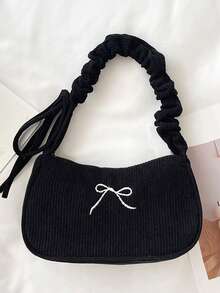 1 buah Tas Tangan Ringan Bordir Pita, Tas Bahu Corduroy Warna Polos, Tas Bulan Sabit dengan Tali Kerut, Tas Lengan dengan Resleting, Dekorasi Simpul Pita, Cocok Untuk Anak Perempuan/Anak-anak/Pelajar, Cocok Untuk Perjalanan Sehari-hari/Jalan-jalan/Belanja/Pakaian - Beraneka warna - View 13