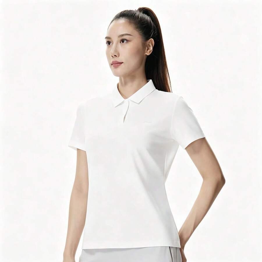 LI‑NING Fitness 系列女款反光冰感吸濕排汗短袖 Polo 衫 APLW146 - 白色 - 查看 1