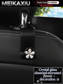 MEIKAXIU 2pcs Universal Car Seat Headrest Hooks, Rhinestone Crystal Flower Blingbling Decor For Women, Suitable For Car Rear Seat Storage Organizer, Can Hang Handbags, Wallets, Clothes, Coats, Etc. - Rhinestone Crystal Glass Flower Style - View 2