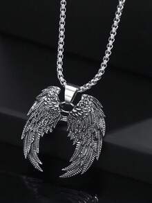 1 buah Liontin Paduan Logam Pria, Kalung Sayap Malaikat Bergaya Vintage yang Mencolok, Perhiasan - Antique Silver - View 2