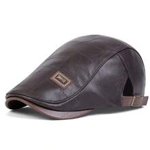 1pc Men's JAMONT Letter Patch PU Leather Adjustable Beret Hat, Outdoor Casual Cap For Spring/Autumn Travel, Beach, Party - Multicolor - View 10