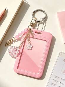 Fashionable Y2k Portable Card Holder - Equipped With Flower Bead Hanging Pendant And Sliding Cover Retractable Design; Personalized Card Bag With Keychain Decoration; Id Card Holder, Diy Keychain Bag Hanging; Id Card Holder - Multicolor - View 10