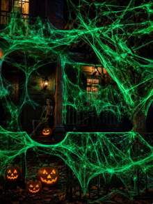 100g Halloween Glow-In-The-Dark Spider Web, Indoor/Outdoor Stretchable Spider Web Halloween Decoration, Glow-In-The-Dark Realistic White Elastic Spider Web, Halloween Decorative Spider Web, Create Thrilling Atmosphere For Home And Party Scenes, Suitable For Indoor And Outdoor Use - White - View 6