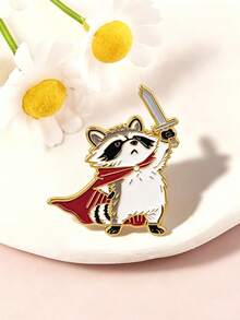 1pc Fantasy Style Sword-Holding Raccoon Brooch, Cute & Cool Creative Design With Exquisite Detailed Craftsmanship, Suitable For Various Clothing And Bag Decoration, Unique Creative Gift For Animal Lovers - Multicolor - View 6