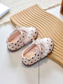 1 Pair Polka Dot Lace Decor Comfortable Flat Shoes, Versatile Lightweight Daily Princess Loafers - Pink - View 4