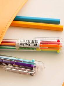 4pcs Transparent Six-Color Round Ballpoint Pen, School Supplies, Writing Pen, Colorful Marker, Back-To-School Supplies - A - View 2